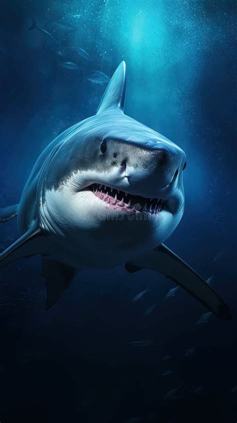 Realistic Shark Swimming In Dark Waters Ai Generated Stock Illustration