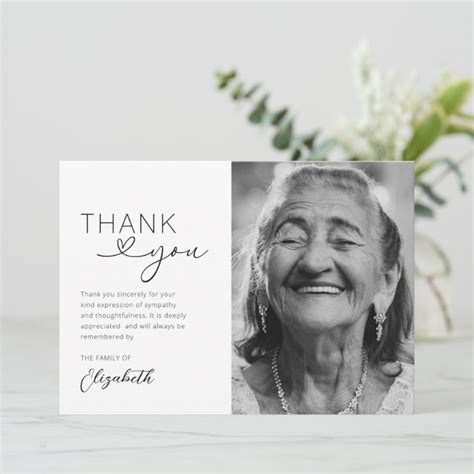 Elegant Funeral Memorial Photo Thank You Card Zazzle