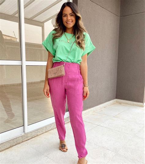 Harmonia Complementar Verde Rosa Looks Moda Colorida Looks