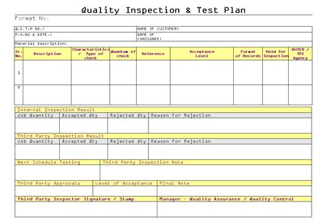 Test And Inspection Plan