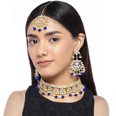 Buy Peora Ethnic Traditional Gold Plated Kundan Necklace Earring Maang