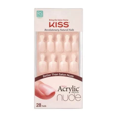 Uñas Postizas Kiss Acrylic French KAN Nude Breathtaking Liso pzas Cuadrada Regular Incluye