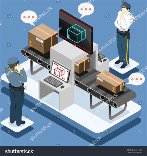 Isometric Infographic Security Check Luggage Passes Stock Illustration