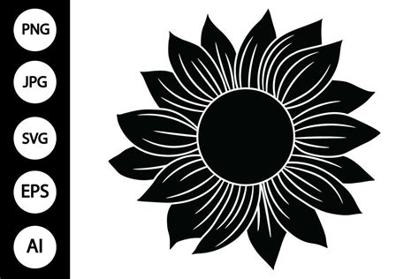 Black Sunflower Svg Black And White Png Graphic By Mydigitalart13