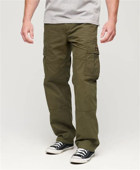 Mens Organic Cotton Baggy Cargo Pants In Drab Olive Green Superdry Uk