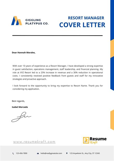 4 Resort Manager Cover Letter Examples And Templates In 2025 ResumeKraft