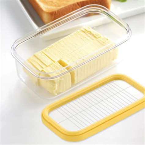 Butter Cutter Stainless Steel Slicer Cheese Glass Butter Keeper Container Box Multifunction ...