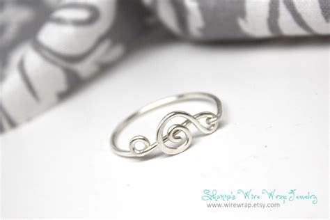 Sideways Treble Clef Ring Sterling Silver Yellow Or By Wirewrap