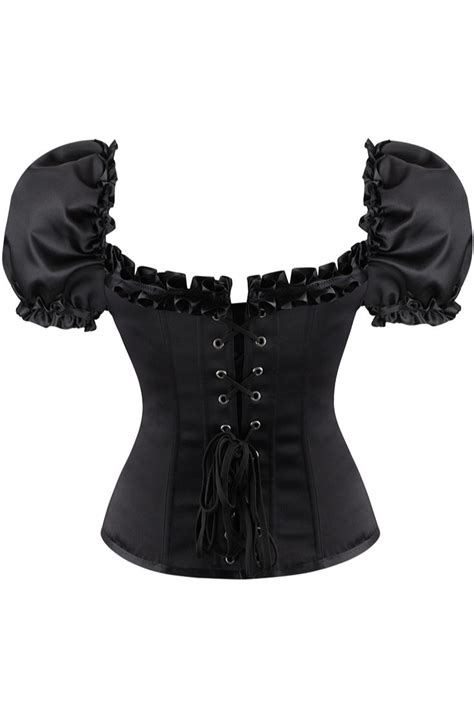 Black Puff Sleeves Lace Up Corset Top Dreamdressy