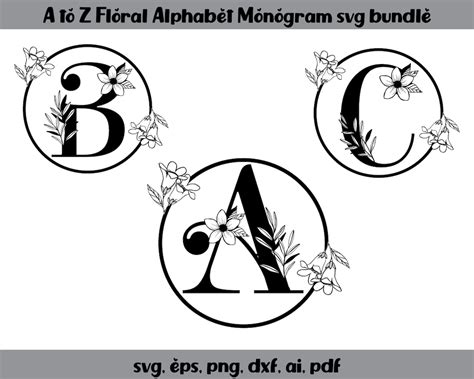 Flower Alphabet Svg Bundle Alphabet Monogram Svg Monogram Etsy Uk