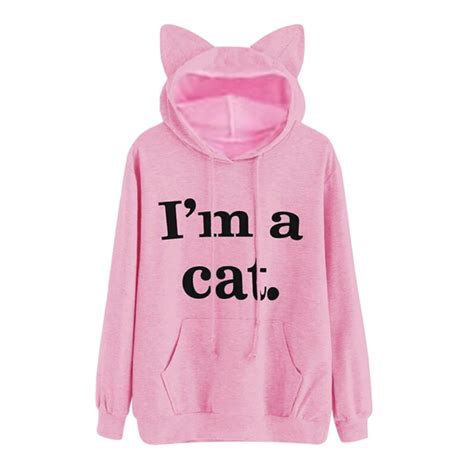 Harajuku Kawaii Cat Ear Cap Hoodies Women I Am A Cat Printed Hooded