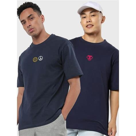 Buy Bewakoof Men Blue Graphic Oversized T Shirts Pack Of 2 Online