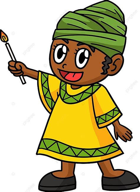 Kwanzaa Afro Holding Candle Cartoon Clipart Juneteenth Karamu Design