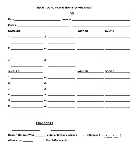 18 Free Printable Tennis Score Sheet Templates American Templates