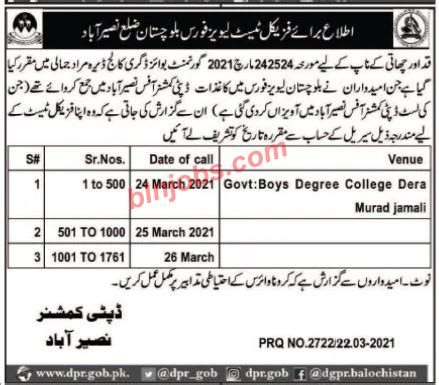 Balochistan Levies Force Naseerabad Physical Test Interview Schedule