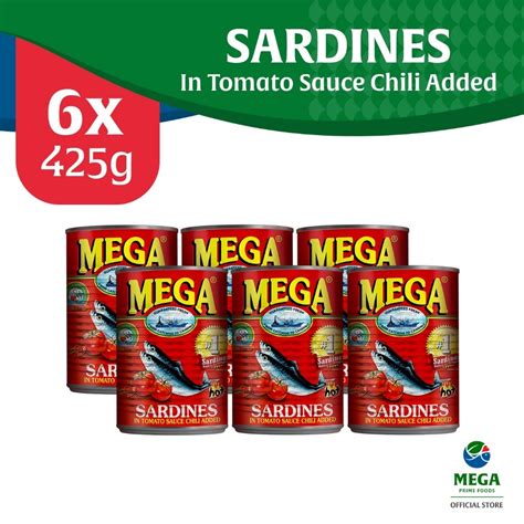 Mega Sardines In Tomato Sauce W Chili Added 425G By 6 S Shopee