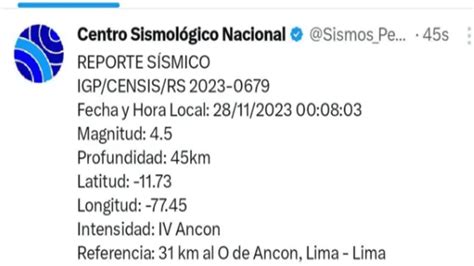 Temblor De Magnitud 4 5 Se Sintió En Lima Hoy Según Igp Federación