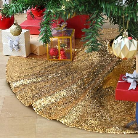 Gold Christmas Tree Skirt 24 Inch Sequin Tree Skirt Round Tree Mat For