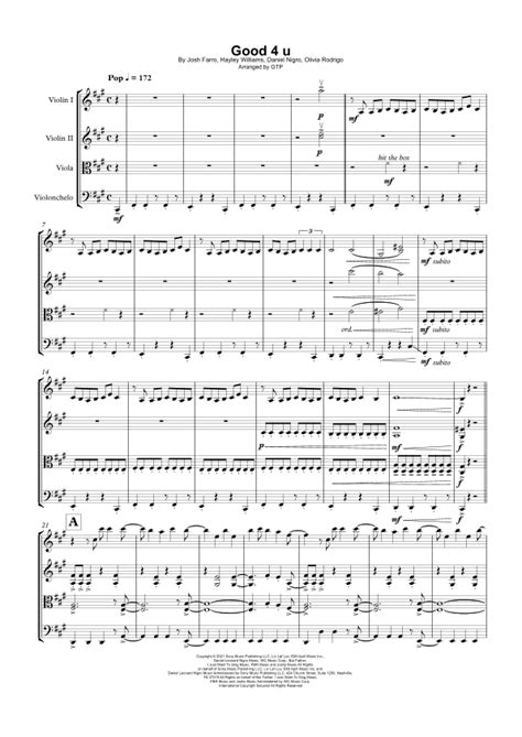 Good 4 U Arr Gtp By Olivia Rodrigo Sheet Music For String Quartet At