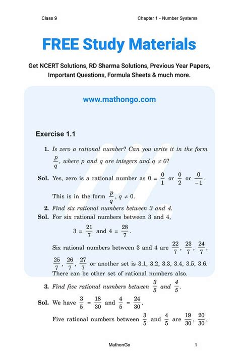 Ncert Solutions For Class Maths Chapter Number Systems Mathongo