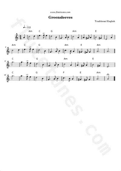 Greensleeves Trad English Free Flute Sheet Music Flutetunes