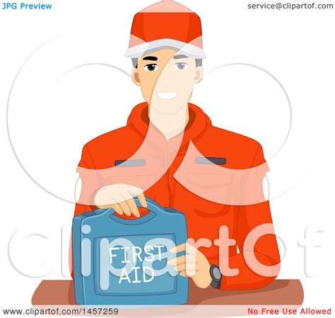 Clipart Of A Male Emergency Response Team Memer With A First Aid Kit