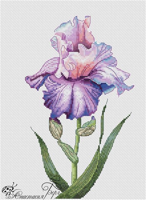 Iris Cross Stitch Pattern Pdf Instant Download Flower Cross Etsy