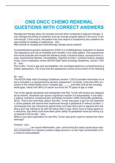 ONS CHEMOTHERAPY IMMUNOTHERAPY CERTIFICATE QUESTIONS WITH CORRECT