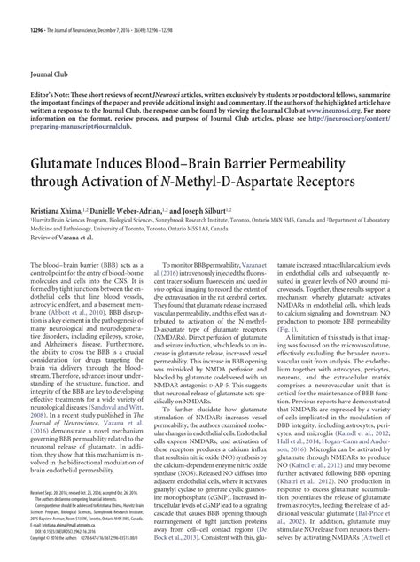 Pdf Glutamate Induces Blood Brain Barrier Permeability Through