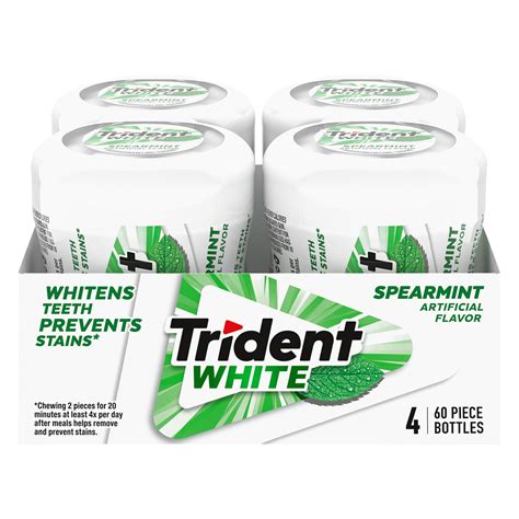 Trident White Spearmint Sugar Free Gum 4 Bottles Of 60 Pieces 240