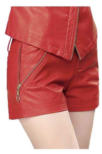 Women S Sexy Faux Leather Shorts With Zipper And Pocket