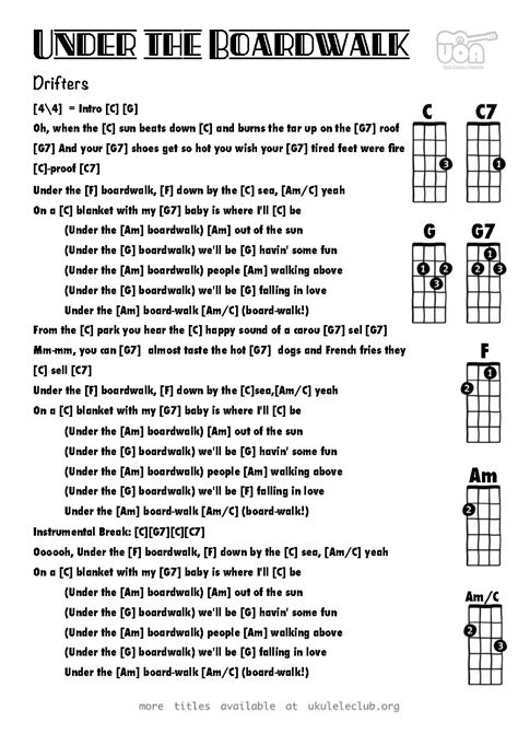 Ukulele Chords Under The Boardwalk By The Drifters Guitar Chords And Lyrics Ukulele Chords