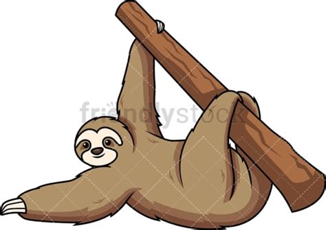 Sloth Hanging From Tree With One Hand Cartoon Vector Clipart