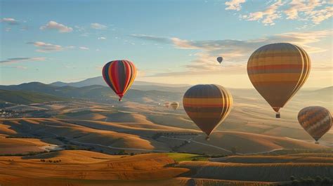 Premium Photo Hot Air Balloons Floating Over A Valley At Sunrise