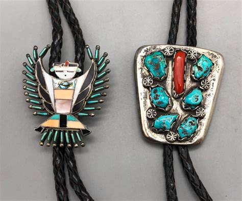 Vintage Needlepoint With Inlay And Turquoise And Coral Bolo Ties Auction