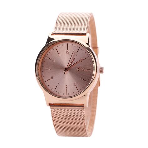 Geneva Women Watch Rose Gold Mesh Stainless Steel Rose Gold Watches