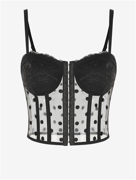 Women S Sexy Sheer Mesh See Through Lace Spliced Flocking Polka Dot