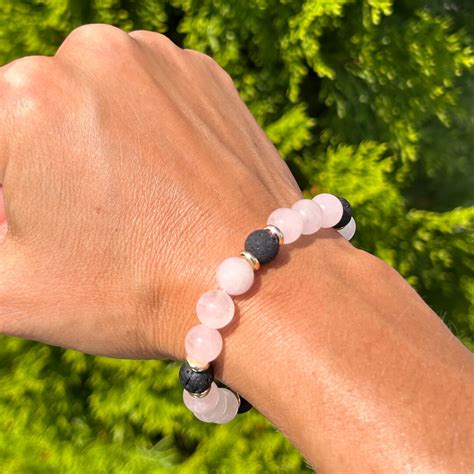 Rose Quartz Braceletlava Stone Braceletessential Oilsdiffuser Braceletgenuine Stone Bracelet