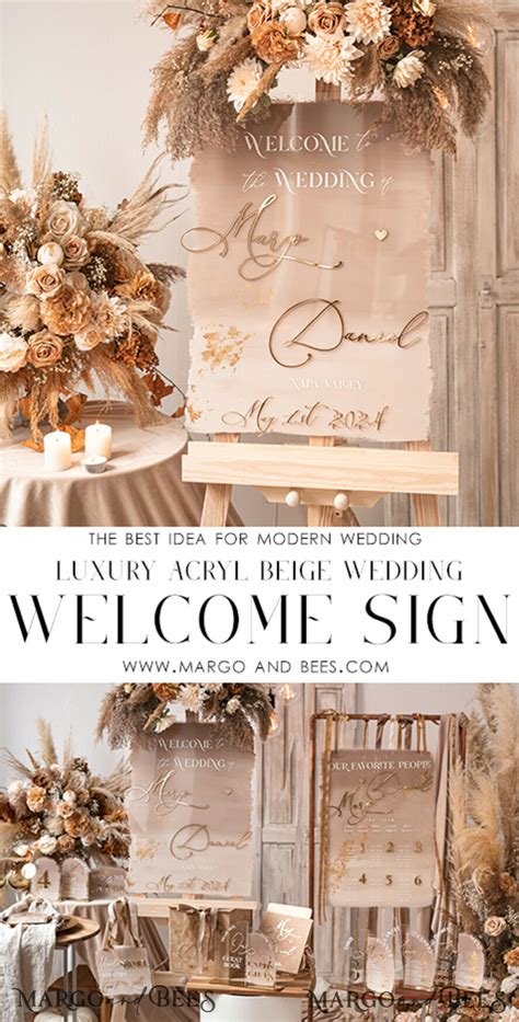 Acrylic Ombre Beige Wedding Welcome Sign Clear Acrylic And Gold Wedding