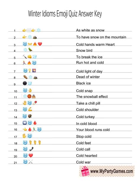 Free Printable Winter Idioms Emoji Quiz With Answer Key Quiz With