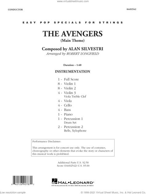 The Avengers Main Theme Arr Robert Longfield Sheet Music Complete Collection For Orchestra