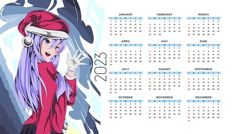 Plantilla de diseño de calendario de anime 2023 Vector Premium