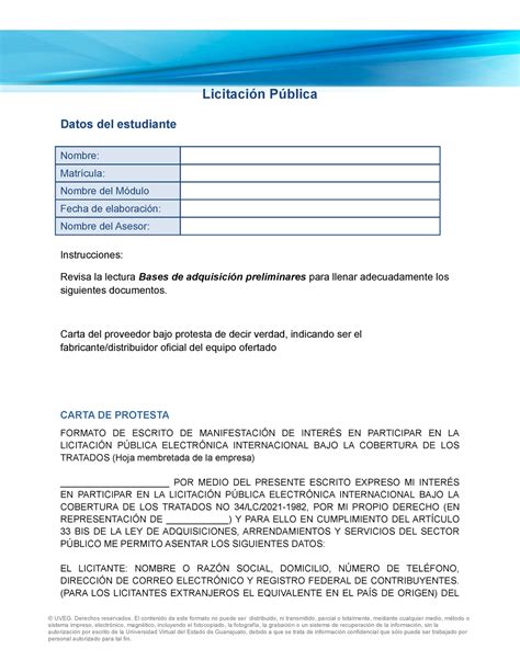 Mllp Ea Formato Tarea Licitaci N P Blica Datos Del Estudiante Nombre