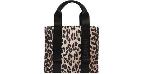 Ganni Leopard Print Small Tote Bag In Black Lyst