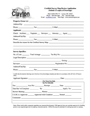 Fillable Online Townofclayton Certified Survey Map Review Application