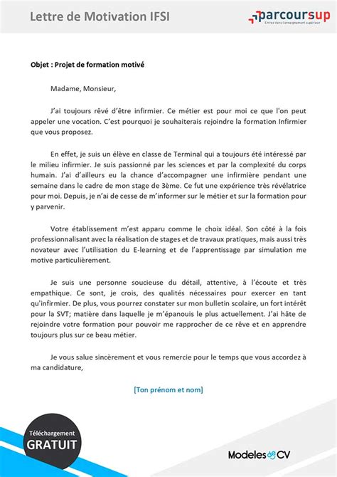 Lettre De Motivation Ifsi Parcoursup Exemple Infirmier