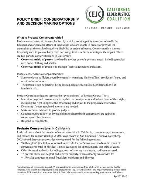 Fillable Online Policy Brief Conservatorship Fax Email Print Pdffiller