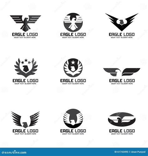 Black Gray Eagle Vector Logo Set Design Stock Vector Illustration Of