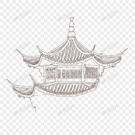 线描古风建筑元素素材下载 正版素材401518090 摄图网