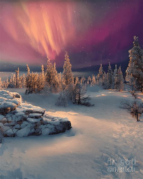 Finnish Winter Scenery with Aurora Borealis · Creative Fabrica